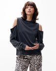 CATWALK JUNKIE TOP OPEN SHOULDER LONG SLEEVE FADED DARK GREY