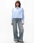 CATWALK JUNKIE BLOUSE OPEN SHOULDER STRIPE CORNFLOWER BLUE