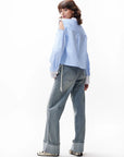 CATWALK JUNKIE BLOUSE OPEN SHOULDER STRIPE CORNFLOWER BLUE
