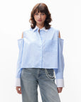 CATWALK JUNKIE BLOUSE OPEN SHOULDER STRIPE CORNFLOWER BLUE