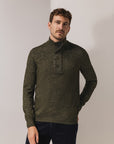 STATE OF ART PULLOVER GEMELEERD MET HALVE RITS BRUIN/DONKERANTRACIET