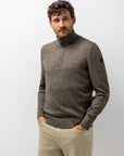 STATE OF ART PULLOVER BIOLOGISCH KATOEN HALVE RITS DONKERBRUIN/GRINT