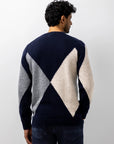 STATE OF ART PULLOVER JACQUARD LAMSWOLMIX DONKERBLAUW/GRINT