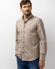 STATE OF ART OVERHEMD KATOEN VAN TWILLSTOF TAUPE/WIT