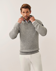 CAVALLARO PULLOVER CORSICO MELANGE HALF ZIP MID GREY