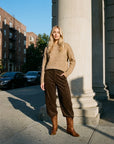 COSTER COPENHAGEN PANTS FAUX SUEDE WITH CUTLINE ANNA FIT DARK BROWN
