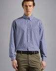 PAUL & SHARK OVERHEMD OXFORD COTTON SHIRT SQUARE WHITE BLUE