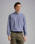 PAUL & SHARK OVERHEMD OXFORD COTTON SHIRT SQUARE WHITE BLUE