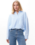 CATWALK JUNKIE BLOUSE MET TUCK IN EFFECT CHAMBRAY STRIPE BLUE