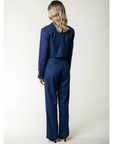 COLOURFUL REBEL PANTS RUS PINSTRIPE PINTUCK STRAIGHT DARK BLUE