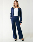 COLOURFUL REBEL PANTS RUS PINSTRIPE PINTUCK STRAIGHT DARK BLUE