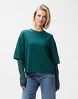 CATWALK JUNKIE T-SHIRT LOOSE FIT WITH LACE SLEEVES SEA MOSS