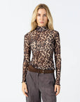 COSTER COPENHAGEN TOP EVE MESH TURTLENECK LEO PRINT