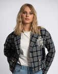 FIFTH HOUSE BLAZER JORDYN CROPPED WITH CHECKED PATTERN NAVY NIGHT