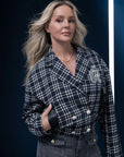 FIFTH HOUSE BLAZER JORDYN CROPPED WITH CHECKED PATTERN NAVY NIGHT