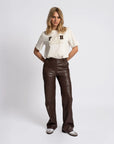FIFTH HOUSE PANTS JESSY FLARED VAN IMITATIELEER CHOCOLATE MARTINI