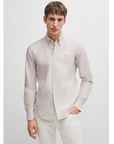 BOSS MEN OVERHEMD ROAN OXFORD STREEP OPEN BEIGE