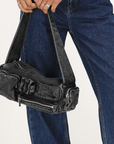 MY JEWELLERY TAS SCHOUDERTAS MET RITSJES DENIM GRIJS