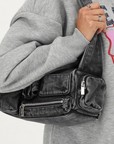 MY JEWELLERY TAS SCHOUDERTAS MET RITSJES DENIM GRIJS