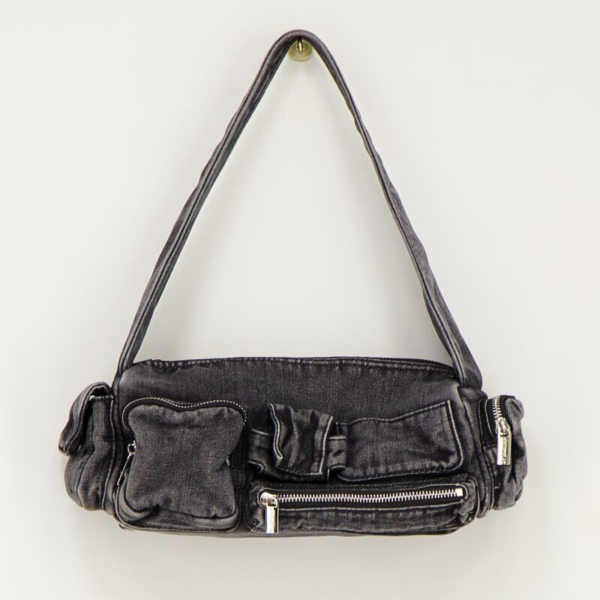 MY JEWELLERY TAS SCHOUDERTAS MET RITSJES DENIM GRIJS