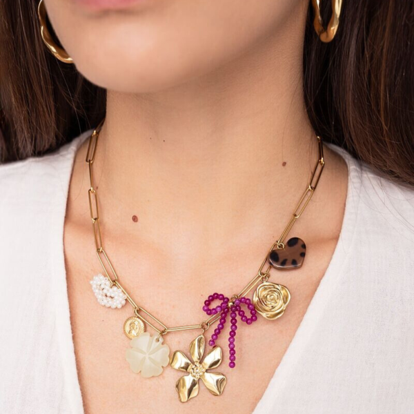 MY JEWELLERY SIERADEN KETTING MULTIKLEUR BLOEMENBEDELS GOLD