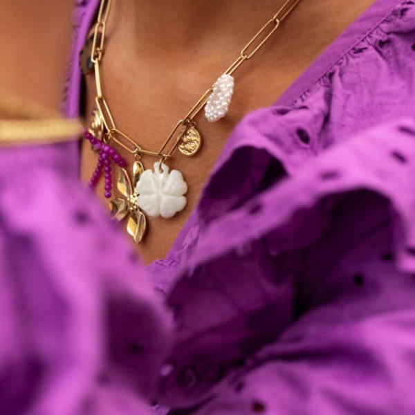 MY JEWELLERY SIERADEN KETTING MULTIKLEUR BLOEMENBEDELS GOLD