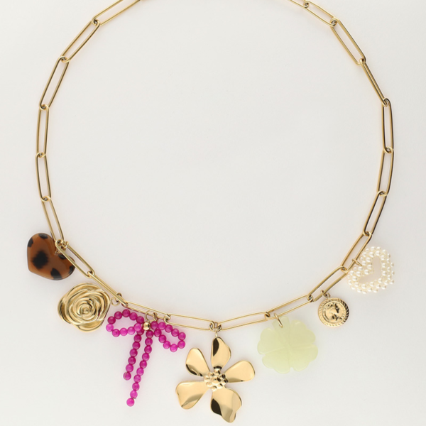 MY JEWELLERY SIERADEN KETTING MULTIKLEUR BLOEMENBEDELS GOLD