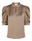 NEO NOIR BLOUSE ROELLA HEAVY SATEEN DARK TAUPE