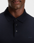 BOSS MEN SWEATER POLO REGULAR FIT INTERLOCKED COTTON DARK BLUE