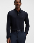 BOSS MEN SWEATER POLO REGULAR FIT INTERLOCKED COTTON DARK BLUE