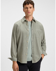 BOSS MEN OVERSHIRT REGULAR FIT COTTON CORDUROY OPEN GREEN