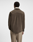 BOSS MEN OVERSHIRT RELAXED FIT MERCERIZED STRETCH COTTON OPEN BROWN