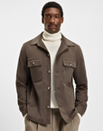 BOSS MEN OVERSHIRT RELAXED FIT MERCERIZED STRETCH COTTON OPEN BROWN