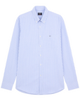 PAUL & SHARK OVERHEMD STRIPED OXFORD COTTON SHIRT ROWS WHITE LIGHT BLUE
