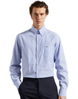 PAUL & SHARK OVERHEMD STRIPED OXFORD COTTON SHIRT ROWS WHITE LIGHT BLUE