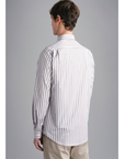 PAUL & SHARK OVERHEMD SOFT TOUCH COTTON SHIRT ROWS WHITE BEIGE