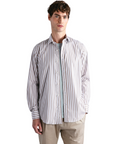 PAUL & SHARK OVERHEMD SOFT TOUCH COTTON SHIRT ROWS WHITE BEIGE