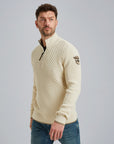 PME LEGEND PULLOVER HALF ZIP COLLAR COTTON MIX YARN BONE WHITE