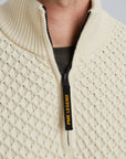 PME LEGEND PULLOVER HALF ZIP COLLAR COTTON MIX YARN BONE WHITE