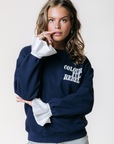 COLOURFUL REBEL SWEATER POPLIN CUFF DROPPED SHOULDER SWEAT NAVY