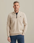 VANGUARD PULLOVER HALF ZIP COTTON BONDED MOULINE WHITE PEPPER