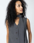 COSTER COPENHAGEN GILET WITH KNIT BACK ASPHALT GREY