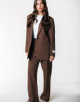 COLOURFUL REBEL PANTS RUS PINSTRIPE STRAIGHT BROWN