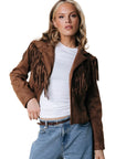 COLOURFUL REBEL BLAZER GIGI FRINGE CROPPED BROWN