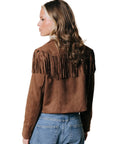 COLOURFUL REBEL BLAZER GIGI FRINGE CROPPED BROWN