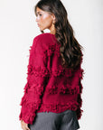 COLOURFUL REBEL PULLOVER ALBA FRINGE KNITTED SWEATER RASPBERRY WINE
