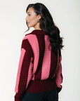 COLOURFUL REBEL PULLOVER YFKE STRIPE KNITWEAR ZIP PINK/RED