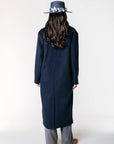 COLOURFUL REBEL JAS ZANIA DOUBLE BREASTED WOOL LONG COAT NAVY