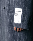 COLOURFUL REBEL JAS ZANIA DOUBLE BREASTED WOOL LONG COAT STRIPE MEDIUM GREY