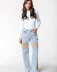 COLOURFUL REBEL JEANS GAIAS CR HIGH RISE STRAIGHT LEG DENIM LIGHT BLUE